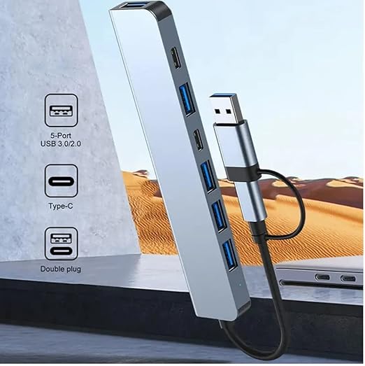 Çoklayıcı Adaptör 7in1 USB/Type-c To USB A, USB C Macbook uyumlu Çevirici Adaptör Çok Portlu Çoklayıcı 7 in 1 USB HUB (Gri) - Görsel 5