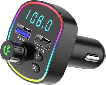 RGB Renkli FM Transmitter MP3 Çalar Bluetooth 5.3 Çakmaklık Hızlı Şarj Aleti (RGB LED Işıklı BT 5.0)