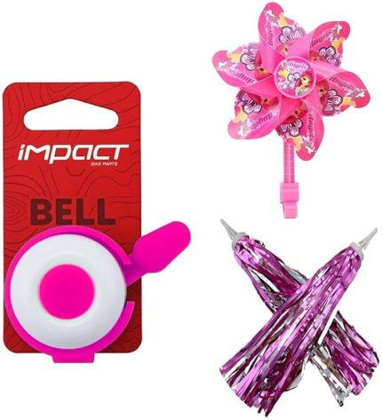 Çocuk Bisikleti Aksesuar Seti (Püskül-Zil-Rüzgar Gülü) Pembe