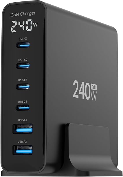 240W GaN PD 3.1 Masaüstü Hızlı Şarj Cihazı 4 Type-C + 2 USB-A iPhone & MacBook & Laptop Uyumlu Şarj Aleti - Görsel 2