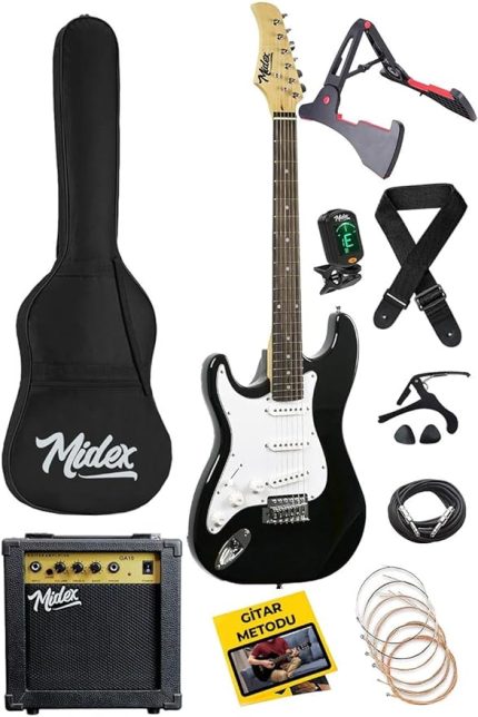 AGE-45 SOLAK Elektro Gitar Seti Amfili ve Full Aksesuar White Black