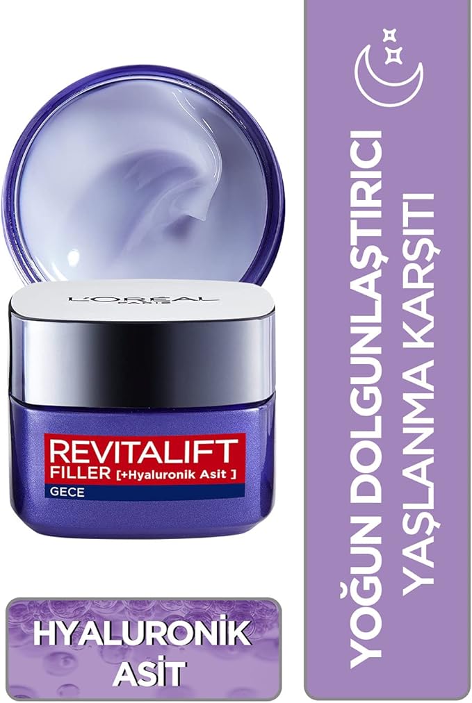 PARIS Revitalift Filler Yoğun Dolgunlaştırıcı Hyaluronik Asit İçeren Yaşlanma Karşıtı Gece Kremi 50 ml