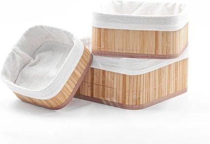 3'lü Çok Amaçlı Bambu Organizer Seti, Çok Boyutlu Mutfak Banyo Ev Sepetleri, Büyük, Orta, Küçük Boy