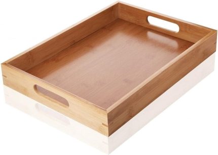 Ahşap Lüx Dikdörtgen 40x30cm Büyük Tepsi Çay Kahve Servis Sunum Tepsisi