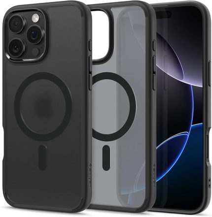 iPhone 16 Pro ile Uyumlu MagSafe Kılıf Ultra Hybrid Mag Fit Frost Sararmaya Dayanıklı Mat Siyah Şeffaf Kapak - ACS08134 (Spigen TR Garantili)