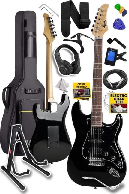 RPH-40BK-ST Full Black Elektro Gitar Seti HSH Manyetik Maple Klavye Üst Kalite