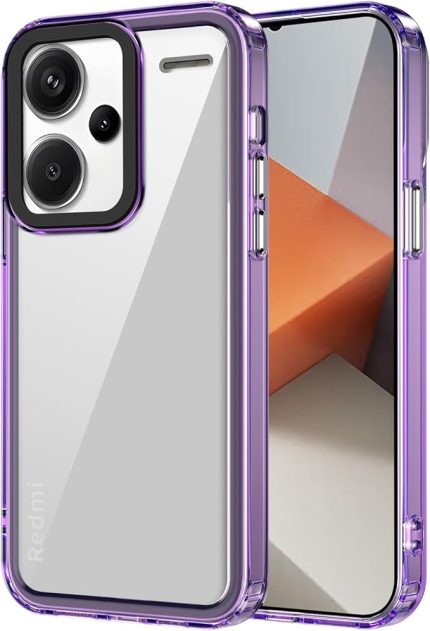 Xiaomi Redmi Note 13 Pro Plus 5G (Pro+) için Şeffaf Kılıf: Esnek Yumuşak TPU Silikon Çerçeve, Sert Şeffaf Sırtlı, Darbeye Dayanıklı Kapak Koruması -Mor Çerçeve