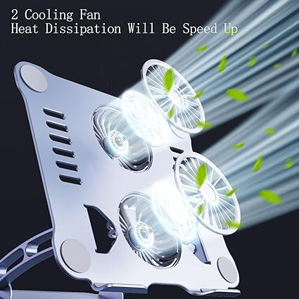 Laptop Standı 360 Derece Dönebilir Rgb Çift Fanlı Premium Serisi Notebook Tutucu Alüminyum Macbook Yükseltici 11-17 İnç - Görsel 5