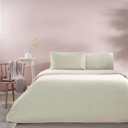 Ranforce Basic Düz Pamuk Nevresim Takımı, Ekru, Tek Kişilik