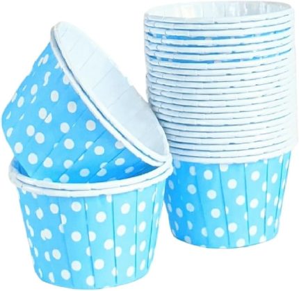 Açık Mavi Puantiyeli Muffin Kek Kalıbı, Kek Kapsülü Cupcake Kalıbı, Airfryer Uyumlu