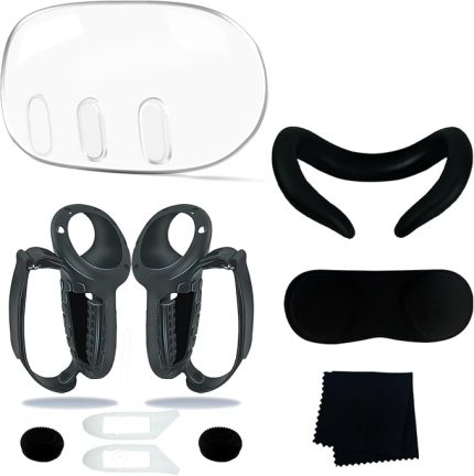 Meta Quest 3 için 10'u 1 arada VR Silikon Kapak Seti, Kavrama Kapağı Koruyucu Kapak Lens Kapağı Ana Çerçeve Koruyucu Kapak Silikon Koruyucu Ped Quest 3 Aksesuarları için (Siyah)