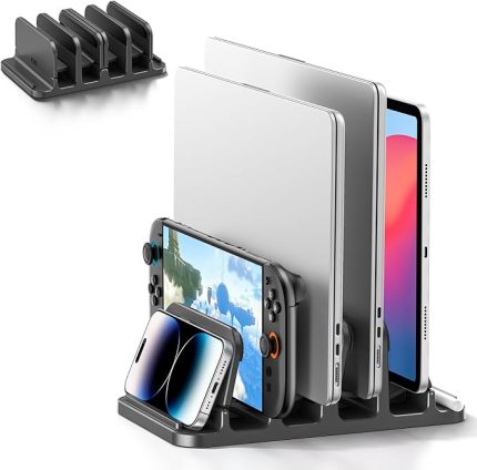 Yerçekimi Kilitli Dikey Dizüstü Bilgisayar Standı, 6'sı 1 Arada Dizüstü Bilgisayar Tutacağı Masaüstü Standı, Yerden Tasarruflu Düzenleyici MacBook/Yüzey/Samsung/HP/Dell/Kitap/Tablet/Anahtar ve Cep
