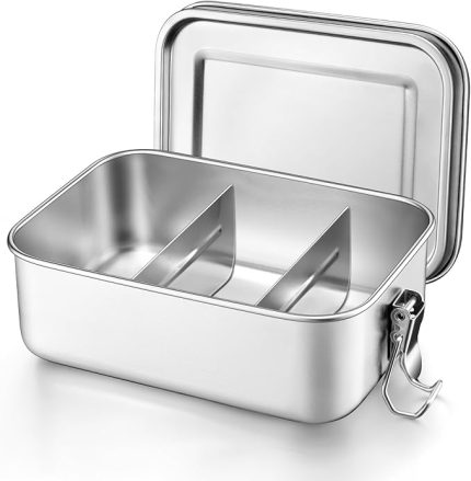 Bölmeli beslenme kutusu, paslanmaz çelik beslenme kutusu, çocuklar ve yetişkinler için, çıkarılabilir ayırma duvarlı, piknik, okul ve yolculuk için, sızdırmaz ve bulaşık makinesinde yıkanabilir