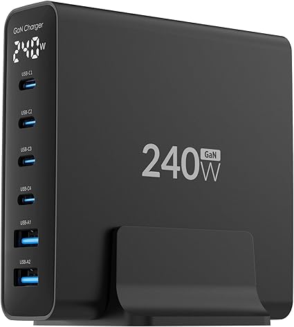 240W GaN PD 3.1 Masaüstü Hızlı Şarj Cihazı 4 Type-C + 2 USB-A iPhone & MacBook & Laptop Uyumlu Şarj Aleti - Görsel 3