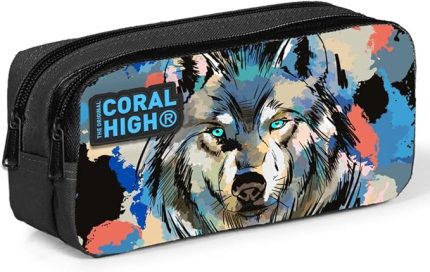 High İki Bölmeli Erkek Çocuk Siyah Kurt Kalem Çantası Kalemlik
