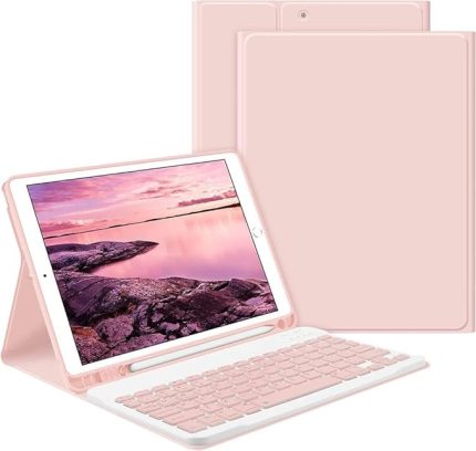 Galaxy Tab A9 Plus X210 ile uyumlu Kılıf Kablosuz Klavyeli Case Mobax X113 X115 X117 Pembe Açık