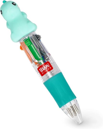 - Mini Magic Rainbow, 4 renkli tükenmez kalem, yeşil, mavi, turuncu, siyah, uç 1 mm, ergonomik silikon sap, çap 2,3 cm, yükseklik 10 cm, dinozor