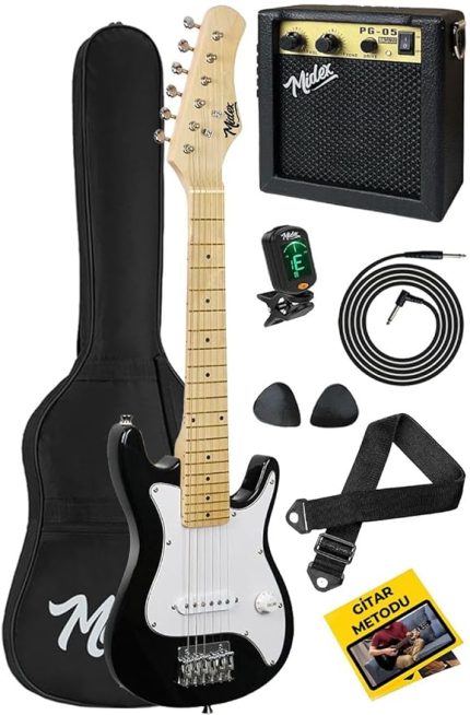CEG-30WB 4-6 Yaş Çocuklar İçin Amfili Full 1/4 30 İnç Elektro Gitar Seti White Black