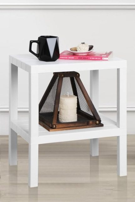 Home 2 Katlı Plastik Balkon Bahçe Sehpası Masası Şezlong Havuz Sehpası Gazetelik Banyo Mutfak Rafı Beyaz