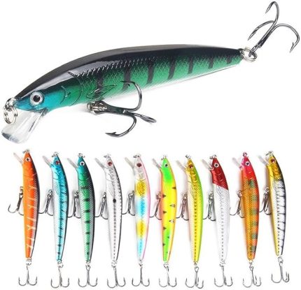 10 Adet 10cm 9gr Minnow Sahte Olta Yem Seti Rapala 1m Derinlik 10 Farklı Renk Karbon Çelik İğne