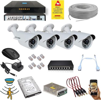 4 Kameralı Set - 5 Mp 1940p Sensör 6 Megapiksel Sony Lens Metal Kasa Ip Güvenlik Kamerası Seti