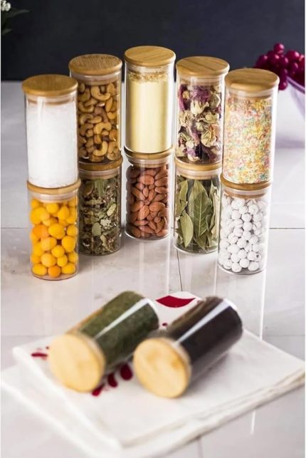 6'lı Bambu Kapaklı Cam Baharatlık Seti Vakum Kapak, 6 Adet Bambu Kapaklı Cam Kavanoz & Baharat Takımı & Baharatlık 200ml-250ml-325 Ml (Vakum Kapak) (325ML 6 ADET)