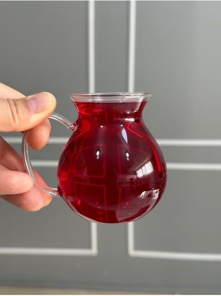 Keyfi Ala Borosilikat Cam Kulplu Çay Bardağı