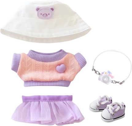 Bebek Aksesuarları için Giysiler, Şık Kawaii Mor Kıyafet Seti 5 Parça 15 cm 17 cm La bubu Bebek için Uygun, Bebek Giyim Seti Değiştirme (Bebek Yok)