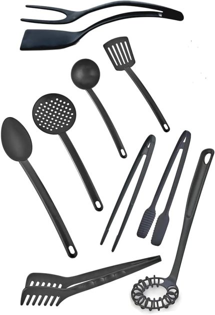 9 Parça Yanmaz Yapışmaz Teflon Kaplama Servis Seti Kepçe Kevgir Spatula Kaşık Plastik Servis Takımı