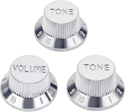 Elektro Gitar Kontrol Düğmeleri 2 Ton ve 1 Ses Düğmeleri Hız Düğmeleri Üst Şapka Metrik 6 mm (15/64 inç) 18-Spline Squier Strat Elektro Gitarlar için 3'lü Paket JT/XN-04 Krom