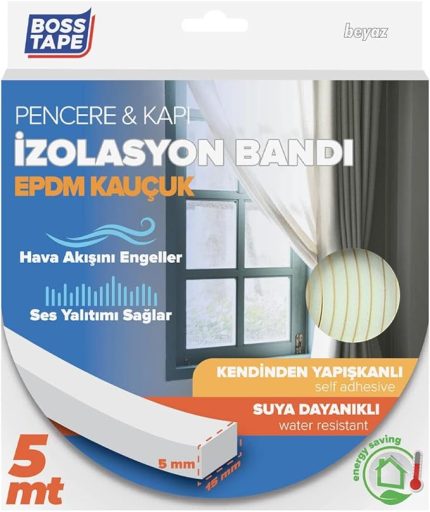 Tape EPDM Kauçuk Pencere Kapı İzolasyon Bandı Beyaz 5mmX15mmX5mt