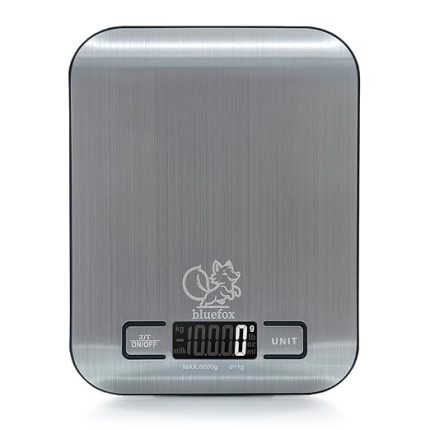 Dijital Mutfak Terazisi - Paslanmaz Çelik Yüzeyli Hassas Mutfak Tartısı - Dara İşlevi, LED Ekran, 5 Birim Dönüştürme ve Otomatik Kapanma Özellikli - 5 kg Tartı Kapasitesi