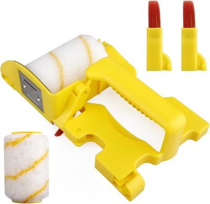 Boya Rulosu Fırçası, Kırpma Rulo Fırça Boya Rulosu Seti, Çok Fonksiyonlu Elde Tutulan Temiz Kesim Boya Edger Rulo Fırça, Taşınabilir Ev Duvar Tavanları Ev Boyama için Kenar Boyama Aletleri (Sarı)
