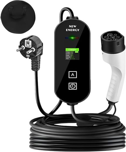 16A Tip 2 EV Şarj Cihazı Taşınabilir Elektrikli Araba Şarj Kablosu LED Ekranlı Zamanlı Şarj Ayarlanabilir Akımlı El Çantası ile Araç Şarj İstasyonu (10 Metre)