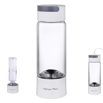 Zengin Su Jeneratörü Şişe Modu 3 dakika ve 10 dakika SPE & PEM Çift Bölmeli Yapıcı İyonizer Maksimum 4000 Ppb H2 Soluma Cihazı, Kendinden Temizleme Fonksiyonu BPA İçermeyen Cam Kap Gövdesi 380 Ml, Beyaz