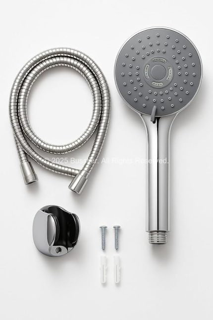 Spiralli Duş Başlığı Seti, 3 Fonksiyonlu Krom Duş Başlığı, 150 cm Duş Hortumu, Mafsallı Başlık, Vida ve Dübel Dahil, Su Tasarruflu, Duvara Monte Banyo Takımı