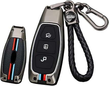 Metal anahtar kılıfı araba anahtarı kılıfı koruyucu kılıf kapak Ford Kuga Focus Mk3 Mk4 Mondeo Fiesta Titanium Ecosport Transit MK8 anahtar kutusu anahtarlık 3 tuş A siyah