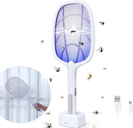 Sinek Öldürücü Mor Işık Tenis Raketi 45cm Şarjlı Dekoratif Yatak Odası, Çocuk Odası, Bebek Odası Sinek Kovucu Sinek Kovucu USB Şarjlı Lamba (Beyaz)