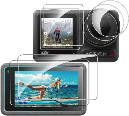 DJI Osmo Action 4 için Ekran Koruyucu Folyo Yatay Dikey Koruyucu Çerçeve LCD + Küçük Ekran + Objektif Koruması [2+2+2 Adet], 9H Sertlikte Koruyucu Cam Kamera Koruyucu Kırılmaz Cam Folyo