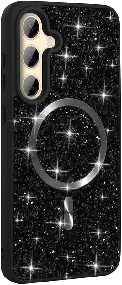 Galaxy ile uyumlu S24 FE Kılıf Pırlanta Tasarımlı M-safe Şarj Özellikli Zore Mozaik Silikon Kapak Siyah