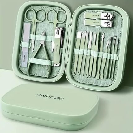 Parça Su Yeşili, Mıknatıslı Özel Kutuda Cam Törpülü Paslanmaz Çelik Manikür Pedikür Bakım Seti