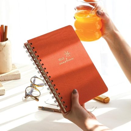 A5 Spiralli Sert Kapak Keten Çizgili Tarihsiz Not Defteri Mercan