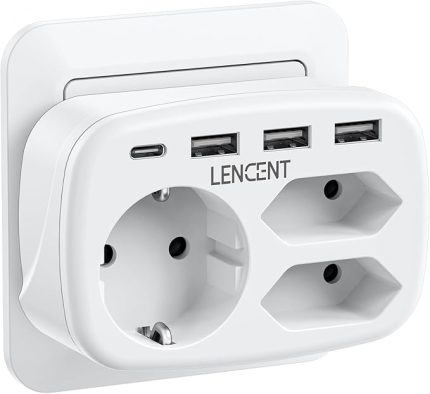 USB priz, 7'si 1 arada çoklu priz, 3 kat çift Euro ve 1 Schuko çoklu priz, 3 USB ve USB-C bağlantısı, duvar prizi için çift fiş, polikarbonat