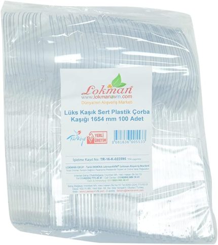 Lüks Kaşık Sert Plastik Çorba Kaşığı 1654 mm Şeffaf 100 Adet 1 Paket