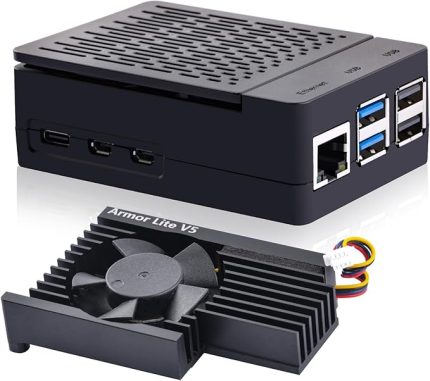 ABS Kılıfı için Raspberry Pi 5, Raspberry Pi 5 kasası ve Armor Lite V5 aktif soğutucu için Raspberry Pi 5 4GB/8GB, Resmi Raspberry Pi 5 aktif soğutucuyu destekleyin (siyah)