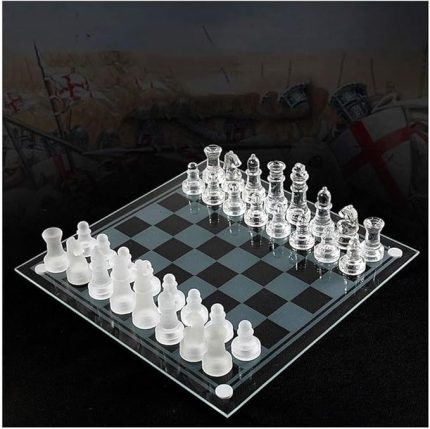 Glass Chess Cam Satranç Takımı Kullanışlı Dekoratif Şık Hediyelik (20x20 cm)