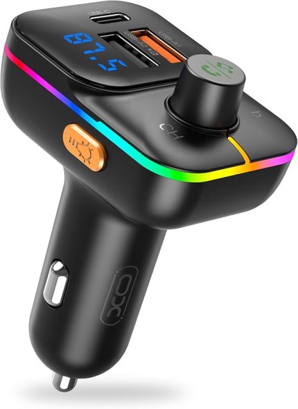 BCC09 Araç Hızlı Şarj Çakmaklık, FM Transmitter, Müzik Çalma, Dahili Mikrofon, TF Kart Girişi, USB-C PD 25W + 2 USB-A Şarj, Bluetooth, RGB Aydınlatma, LCD Ekran, Korumalı Şarj, Siyah