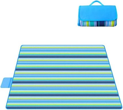 Dış Mekan Su Geçirmez Piknik Kumsuz Plaj Battaniyesi Yıkanabilir Ekose Halı Katlanabilir Kamp Piknik Matı Saplı Piknik Aile Tote Seyahat Halıları 144 x 200 cm (Mavi)