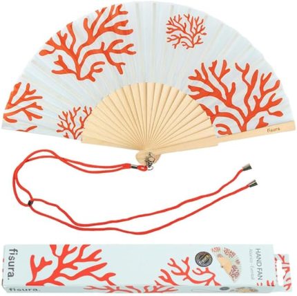 - Mercan baskılı orijinal yelpaze. Modern ve renkli ahşap yelpazeler. Mavi ve kırmızı yelpazeler. Ölçüler: 42,5 x 23 cm. Malzemeler: Ahşap ve tekstil.