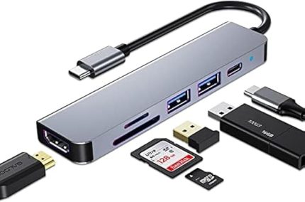 USB C HUB, MacBook Pro ve Hava Aksesuarları için Çoklu Bağlantı Noktalı USB C Adaptörü, 4K HDMI, USB 3.0, SD/TF Kart Okuyucu, 100W PD Dizüstü Bilgisayar ve Diğer C Tipi Cihazlar için Uyumlu